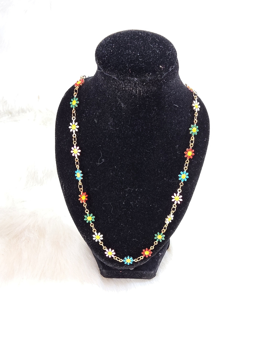 Colorful Daisies on Gold-tone  Chain Necklace - Picture 3 of 12